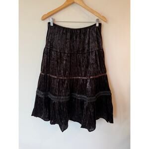 Vintage Apollo Tiered Skirt Medium Brown Crushed Velvet Boho Gothic Y2K Festival